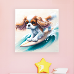 Cavalier Wave Rider - Dog Canvas Art For Kids Room or Play Area